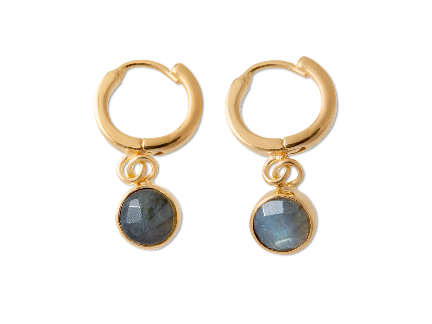 Labradorite Hoops Round Cut Gold Plated
