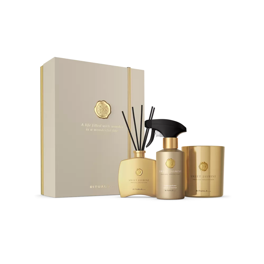 Private Collection Sweet Jasmine Gift Set L scented candle 360g, mini fragrance sticks 100ml, home perfume 250ml