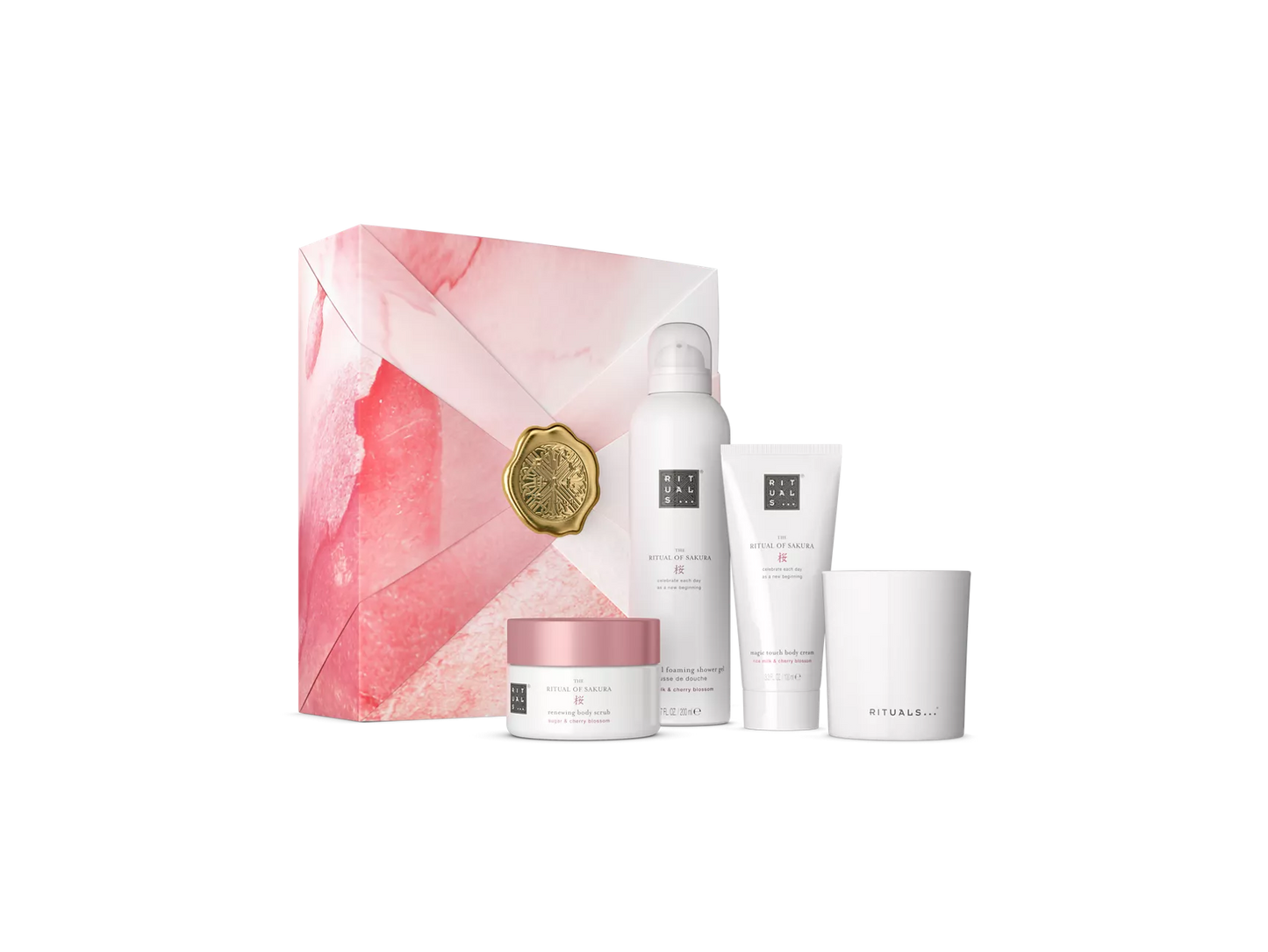 The Ritual of Sakura Gift Set M foaming showergel 200ml, body cream 100ml, body scrub 125g, candle 140g