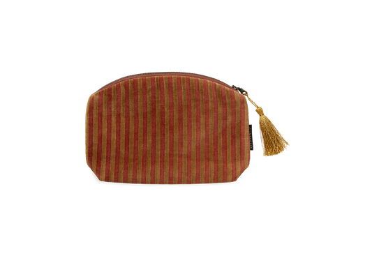 Vellore Small Cotton Velvet Pouch Sand Stripe