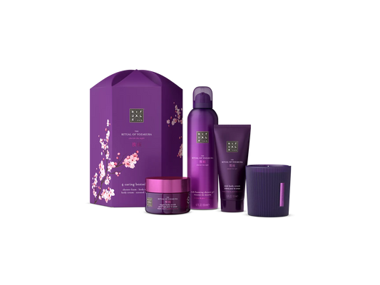 The Ritual of Yozakura Gift Set M foaming shower gel 200 ml, body cream 100 ml, sugar body scrub 125 g, scented candle 140 g