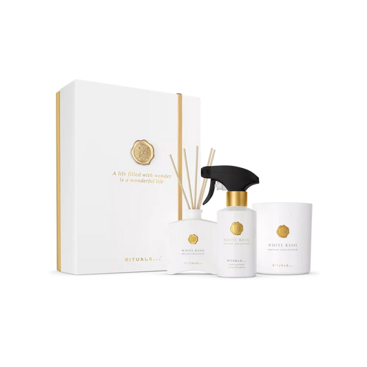 Private Collection White Basil Gift Set L scented candle 360g, mini fragrance sticks 100ml, home perfume 250ml