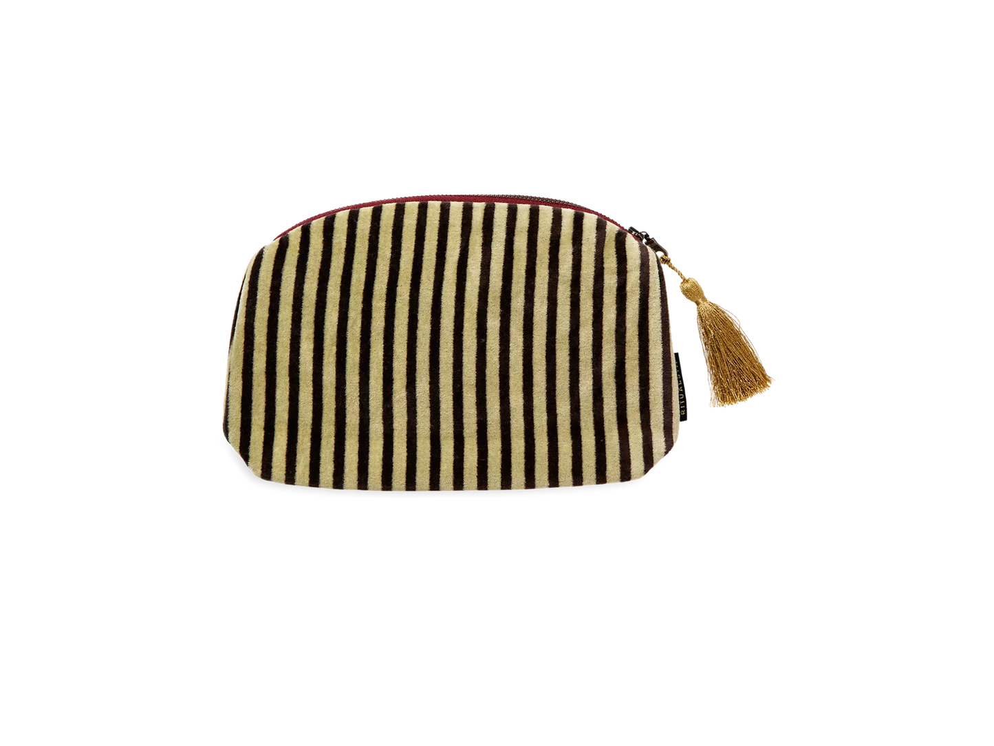 Vellore Small Cotton Velvet Pouch Jade Green Stripe