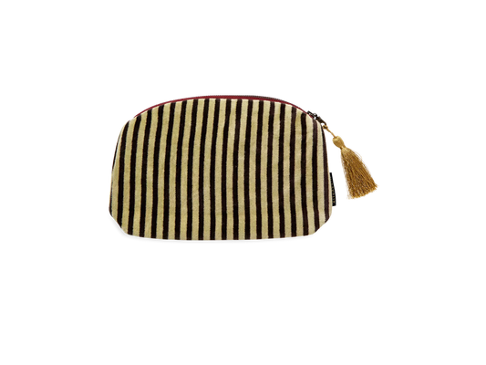 Vellore Small Cotton Velvet Pouch Jade Green Stripe