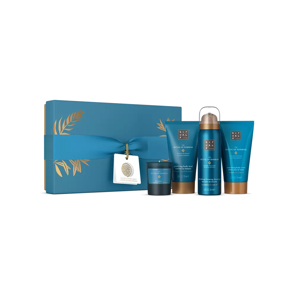 The Ritual of Hammam Gift Set S foaming shower gel 50ml, scented candle 25g, body mud 70ml, body cream 70ml