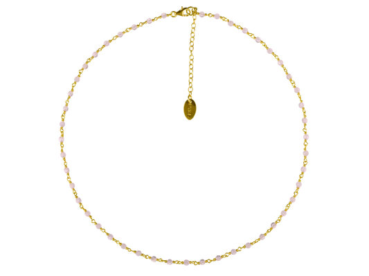 Rose Quartz Bead Choker Necklace Gold Plated