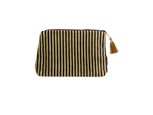 Vellore Medium Cotton Velvet Pouch Jade Green Stripe