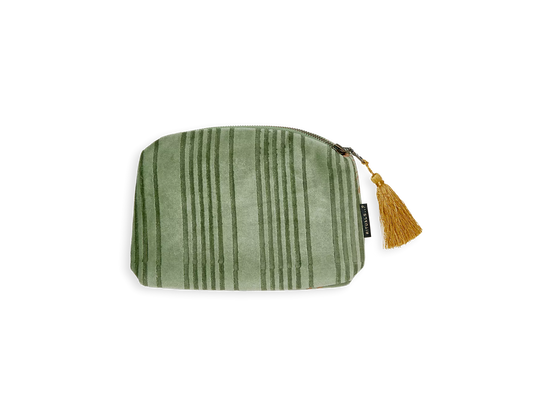 Vellore Small Cotton Velvet Pouch Sage Green