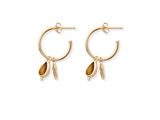 Tiger Eye Pendant Hoops Gold Plated