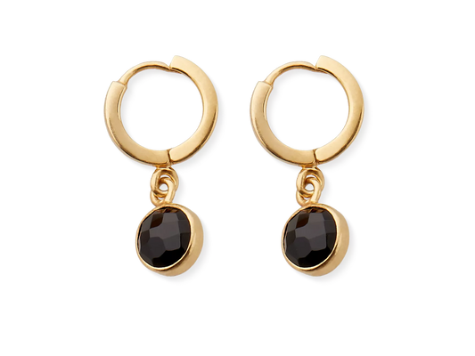 Black Onyx Hoops Round Cut Gold Plated