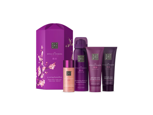 The Ritual of Yozakura Gift Set S foaming shower gel 50 ml, body cream 40 ml, pink sugar scrub 45 g, shimmering body oil 30 ml