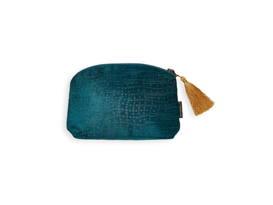 Vellore Small Cotton Velvet Pouch Petrol Blue