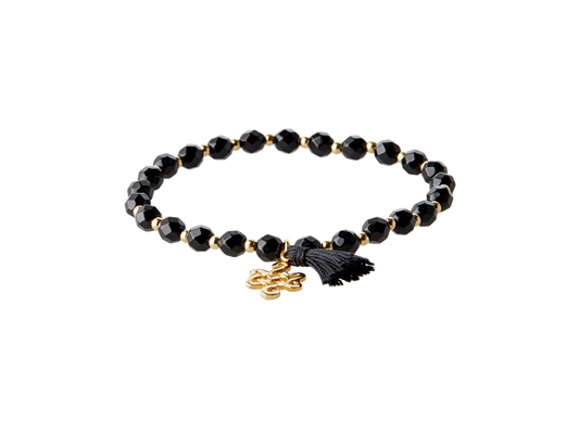 Black Onyx Infinity Bead Bracelet Gold Plated