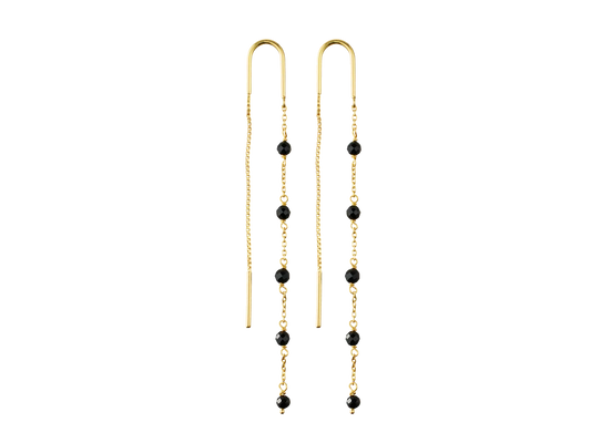 Black Onyx Stone Chain Earrings Gold Plated